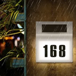 Solar House Number LED Address Sign Address Plaque Stainless Steel Door Number Light Outdoor Waterproof LED House Address Number Indicator Outdoor Garden Street Decoration Lighting Wall Light
