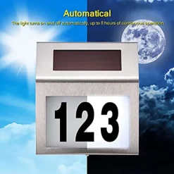 Solar House Number LED Address Sign Address Plaque Stainless Steel Door Number Light Outdoor Waterproof LED House Address Number Indicator Outdoor Garden Street Decoration Lighting Wall Light