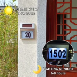 Solar House Number LED Address Sign Address Plaque Stainless Steel Door Number Light Outdoor Waterproof LED House Address Number Indicator Outdoor Garden Street Decoration Lighting Wall Light