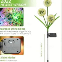 Solar Outdoor Lights Decorative 36LEDs Solar Garden Lights With 2 Lighting Modes 3-in-1 Solar Dandelion Flowers IP65 Waterproof Solar Powered Outdoor Lights For Garden Yard