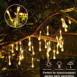 Solar Outdoor String Lights, Total 10M-100Leds Teardrop Water Drop Lights, Solar Christmas Lights Outdoor Waterproof for Garden Patio Yard Tree Party Christmas Decor
