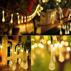 Solar Outdoor String Lights, Total 10M-100Leds Teardrop Water Drop Lights, Solar Christmas Lights Outdoor Waterproof for Garden Patio Yard Tree Party Christmas Decor