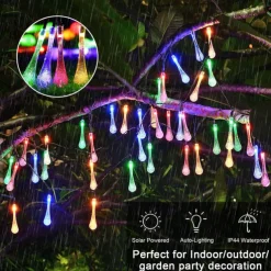 Solar Outdoor String Lights, Total 10M-100Leds Teardrop Water Drop Lights, Solar Christmas Lights Outdoor Waterproof for Garden Patio Yard Tree Party Christmas Decor