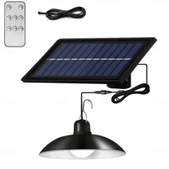 Solar Pendant Lights Outdoor Indoor String Lights Dimmable IP65 Waterproof Dual Head Solar Shed Light with 3M Cord and Remote Controller