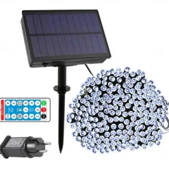 Solar Power String Light 50M-400LEDs 100M-800LEDs with Remote Control 8 Mode Flashing Timing Set Plug-in Dual Purpose Thanksgiving Christmas Outdoor Party Garden Decoration Fairy Lights Gypsophila 24V
