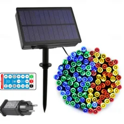 Solar Power String Light 50M-400LEDs 100M-800LEDs with Remote Control 8 Mode Flashing Timing Set Plug-in Dual Purpose Thanksgiving Christmas Outdoor Party Garden Decoration Fairy Lights Gypsophila 24V