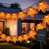 Solar Powered Artificial Maple Leaf Garland String Lights 6.5m 30LEDs Thanksgiving Halloween Autumn Leaves Decoration Outdoor Indoor Garden Patio Fireplace for Holiday Atmosphere Lighting
