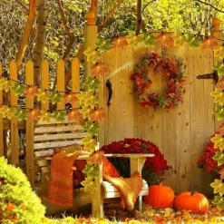 Solar Powered Artificial Maple Leaf Garland String Lights 6.5m 30LEDs Thanksgiving Halloween Autumn Leaves Decoration Outdoor Indoor Garden Patio Fireplace for Holiday Atmosphere Lighting