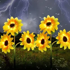 Solar Powered Sunflower Lights, Solar Garden Lights, Outdoor Decorative LED Garden Flower Stakes for Pathway & Lawn Decor