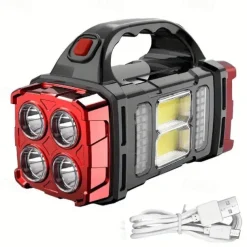 Solar Powered Tactical LED Camping Light - 500 Lumens USB Rechargeable Flashlight, Water Repellent, Long-Range, Multi-Function Outdoor Torch for Outdoor Camping