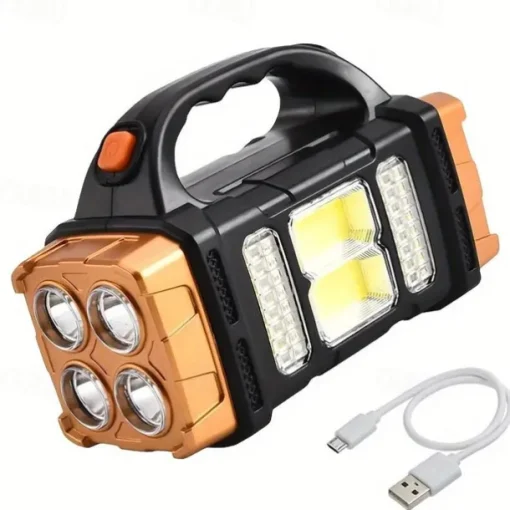 Solar Powered Tactical LED Camping Light - 500 Lumens USB Rechargeable Flashlight, Water Repellent, Long-Range, Multi-Function Outdoor Torch for Outdoor Camping