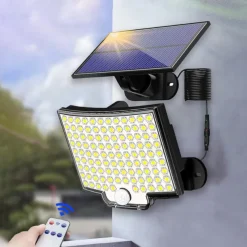 Solar Security Wall Light Outdoor 106LED with Motion Sensor Remote Control IP65 Waterproof 120 Lighting Angle Solar Security Wall Sconce