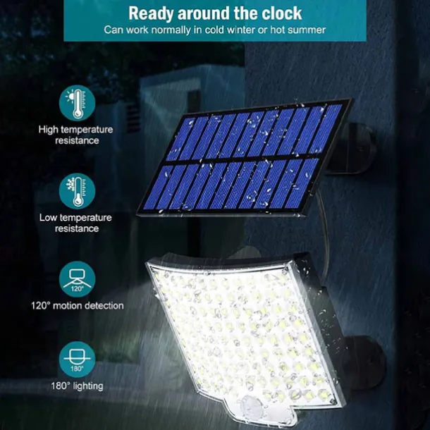 Solar Security Wall Light Outdoor 106LED with Motion Sensor Remote Control IP65 Waterproof 120 Lighting Angle Solar Security Wall Sconce