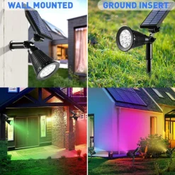 Solar Spot Lights Outdoor 2-in-1 Solar Landscape Spotlights Security Lights IP65 Waterproof Wall Lights for Walkway Yard Garden Driveway Pathway Garden 4/7 LED Beads