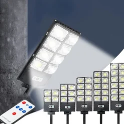 Solar Street Lights Outdoor Waterproof High Brightness Dusk to Dawn LED Lamp with Motion Sensor Remote Control for Garden Patio Porch Garage