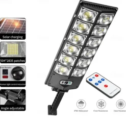 Solar Street Lights Outdoor Waterproof High Brightness Dusk to Dawn LED Lamp with Motion Sensor Remote Control for Garden Patio Porch Garage