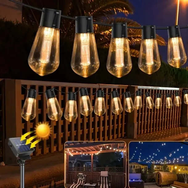 Solar Vintage Bulb String Lights, Christmas Waterproof Fairy Lights with 10/20/30 LED Shatterproof Bulbs & 8 Twinkle Modes for Holiday,Xmas, Wedding & Camping Decor