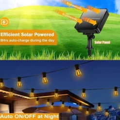 Solar Vintage Bulb String Lights, Christmas Waterproof Fairy Lights with 10/20/30 LED Shatterproof Bulbs & 8 Twinkle Modes for Holiday,Xmas, Wedding & Camping Decor