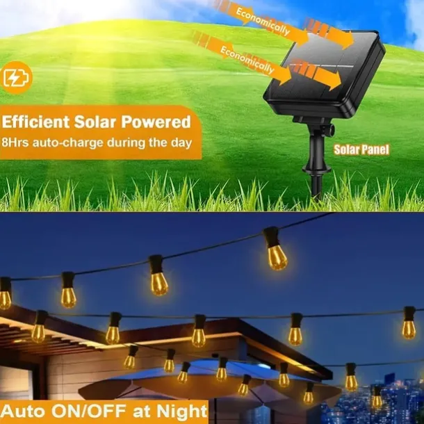 Solar Vintage Bulb String Lights, Christmas Waterproof Fairy Lights with 10/20/30 LED Shatterproof Bulbs & 8 Twinkle Modes for Holiday,Xmas, Wedding & Camping Decor