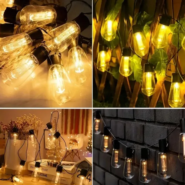 Solar Vintage Bulb String Lights, Christmas Waterproof Fairy Lights with 10/20/30 LED Shatterproof Bulbs & 8 Twinkle Modes for Holiday,Xmas, Wedding & Camping Decor