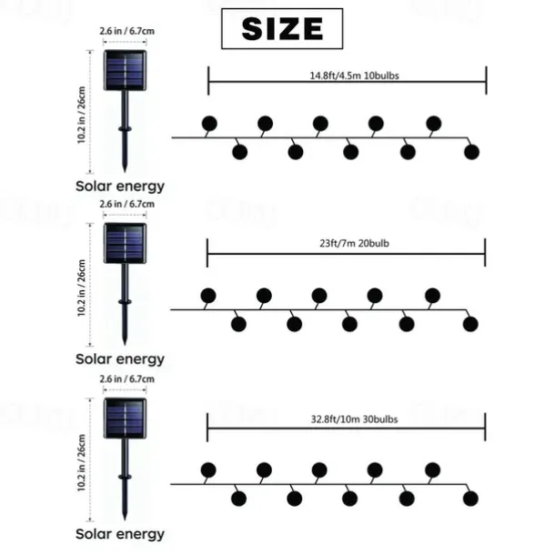 Solar Vintage Bulb String Lights, Christmas Waterproof Fairy Lights with 10/20/30 LED Shatterproof Bulbs & 8 Twinkle Modes for Holiday,Xmas, Wedding & Camping Decor