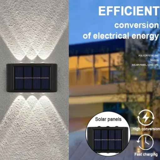 Solar Wall Lamp Glow Up and Down 6 LEDs Outdoor Waterproof Courtyard Light Outdoor Villa Wall Fence Porch Lighting Decoration Solar Wall Washing Lights