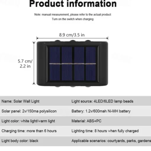 Solar Wall Lamp Glow Up and Down 6 LEDs Outdoor Waterproof Courtyard Light Outdoor Villa Wall Fence Porch Lighting Decoration Solar Wall Washing Lights