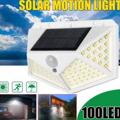 Solar Wall Lights Outdoor 100LEDs 3 Modes 270 Lighting Angle Solar Motion Sensor Outdoor Lamp IP65 Waterproof Light Control Solar Wall Lamp Suitable for Garage Fence Deck Courtyard