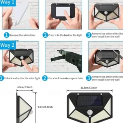 Solar Wall Lights Outdoor 100LEDs 3 Modes 270 Lighting Angle Solar Motion Sensor Outdoor Lamp IP65 Waterproof Light Control Solar Wall Lamp Suitable for Garage Fence Deck Courtyard