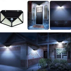 Solar Wall Lights Outdoor 100LEDs 3 Modes 270 Lighting Angle Solar Motion Sensor Outdoor Lamp IP65 Waterproof Light Control Solar Wall Lamp Suitable for Garage Fence Deck Courtyard