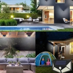 Solar Wall Lights Outdoor 100LEDs 3 Modes 270 Lighting Angle Solar Motion Sensor Outdoor Lamp IP65 Waterproof Light Control Solar Wall Lamp Suitable for Garage Fence Deck Courtyard