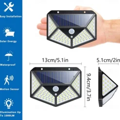 Solar Wall Lights Outdoor 100LEDs 3 Modes 270 Lighting Angle Solar Motion Sensor Outdoor Lamp IP65 Waterproof Light Control Solar Wall Lamp Suitable for Garage Fence Deck Courtyard
