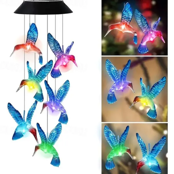 Solar Wind Chimes - Color Changing LED Hummingbird Lights for Garden & Patio Decoration