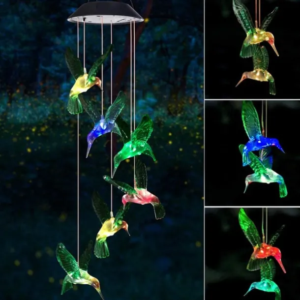 Solar Wind Chimes - Color Changing LED Hummingbird Lights for Garden & Patio Decoration