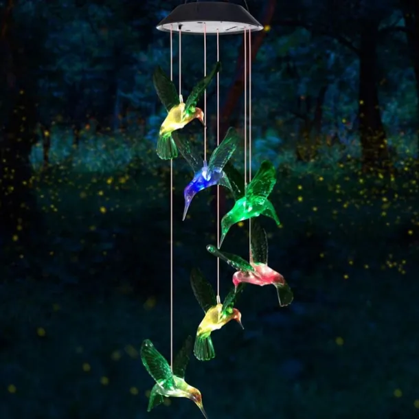 Solar Wind Chimes - Color Changing LED Hummingbird Lights for Garden & Patio Decoration