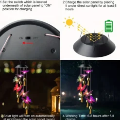 Solar Wind Chimes Bell Dragonfly LED Lights Outdoor Waterproof Auto Light Color-Changing Solar Powered Hanging Lights for Courtyard Garden Patio Festival Decoration