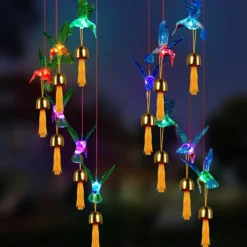 Solar Wind Chimes Bell Dragonfly LED Lights Outdoor Waterproof Auto Light Color-Changing Solar Powered Hanging Lights for Courtyard Garden Patio Festival Decoration