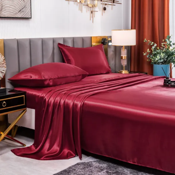 Solid Color Satin Bed Sheet Bed Sheet Set