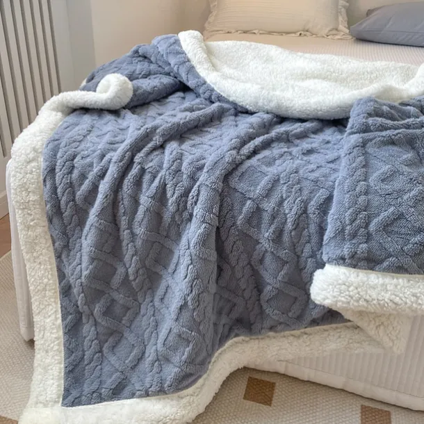 Solid Color Thickened Warm Double Layer Lamb Cashmere Jacquard Blanket Office Nap Blanket Sofa Warmer Super Soft Blankets