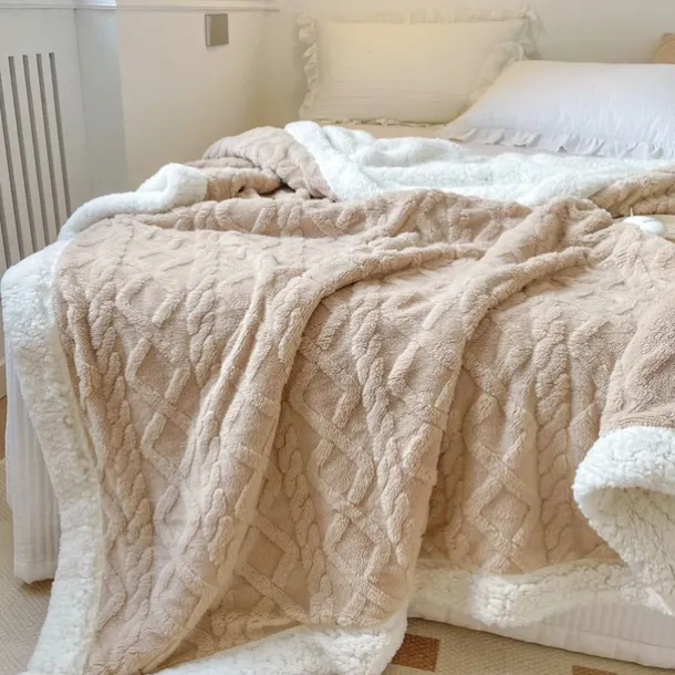 Solid Color Thickened Warm Double Layer Lamb Cashmere Jacquard Blanket Office Nap Blanket Sofa Warmer Super Soft Blankets