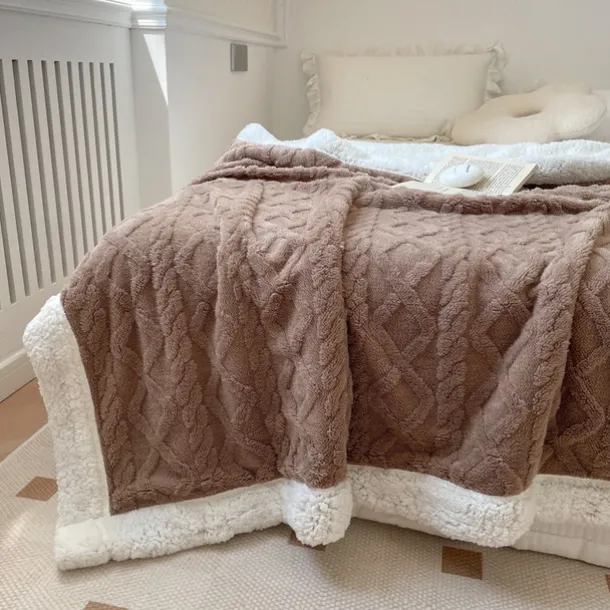 Solid Color Thickened Warm Double Layer Lamb Cashmere Jacquard Blanket Office Nap Blanket Sofa Warmer Super Soft Blankets