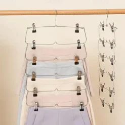 Space Saving Metal Multi-Layer Pants Trousers Skirt Hanger Foldable Closet Hanger With Non-Slip Clips