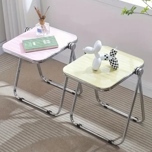 Space-Saving Foldable Acrylic & Metal Side Table - Modern Minimalist Green Design, Sturdy No Assembly Required for Small Spaces, Living Room, Bedroom, Office, Versatile & Elegant Furniture, Durable