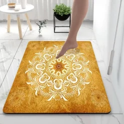 Spike Retro Flowers Bathroom Deco Diatomaceous Earth Bath Mat Soft Mat Rubber Anti-Slip Fast Dry Super Absorbent Thin Bathroom Mat for Under Door - Bathroom Floor Mat Rug Bathtub Front Shower Mat Sink