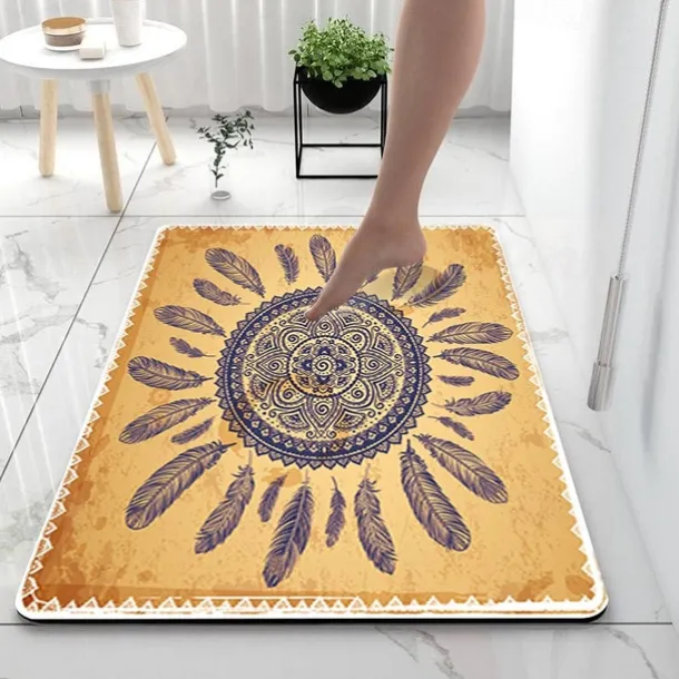 Spike Retro Flowers Bathroom Deco Diatomaceous Earth Bath Mat Soft Mat Rubber Anti-Slip Fast Dry Super Absorbent Thin Bathroom Mat for Under Door - Bathroom Floor Mat Rug Bathtub Front Shower Mat Sink