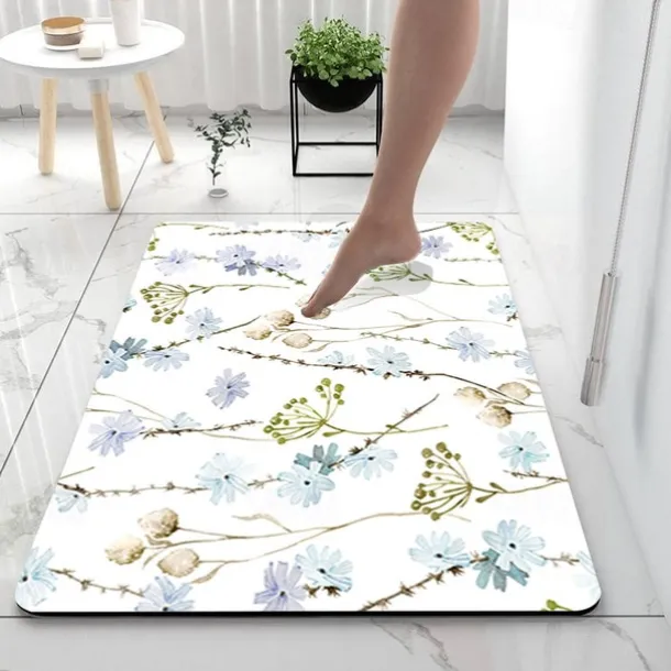 Spike Retro Flowers Bathroom Deco Diatomaceous Earth Bath Mat Soft Mat Rubber Anti-Slip Fast Dry Super Absorbent Thin Bathroom Mat for Under Door - Bathroom Floor Mat Rug Bathtub Front Shower Mat Sink