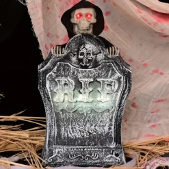 Spooky Halloween Cemetery Decor - Electric Grave Marker with Glowing Red Eyes & 