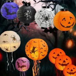 Spooky Halloween Pumpkin Lantern with Whisker Paper Perfect for Ghost Festival Atmosphere Arrangement and Home Decor