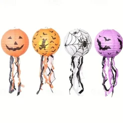 Spooky Halloween Pumpkin Lantern with Whisker Paper Perfect for Ghost Festival Atmosphere Arrangement and Home Decor