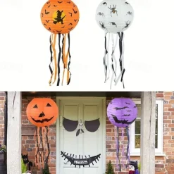 Spooky Halloween Pumpkin Lantern with Whisker Paper Perfect for Ghost Festival Atmosphere Arrangement and Home Decor